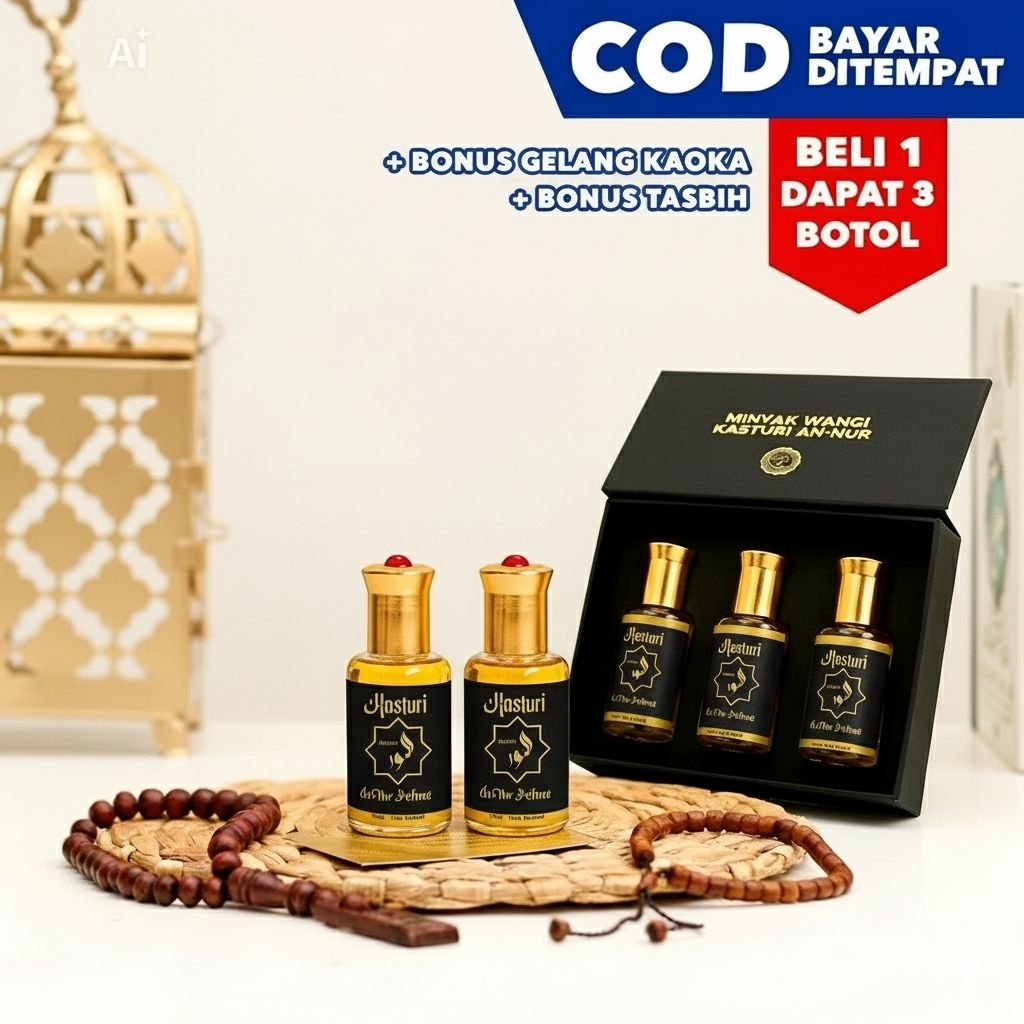 Kasturi - Parfum Asli Masjidil H - Minyak Wangi kasturi 5in1 - Bonus Tasbih & Gelang