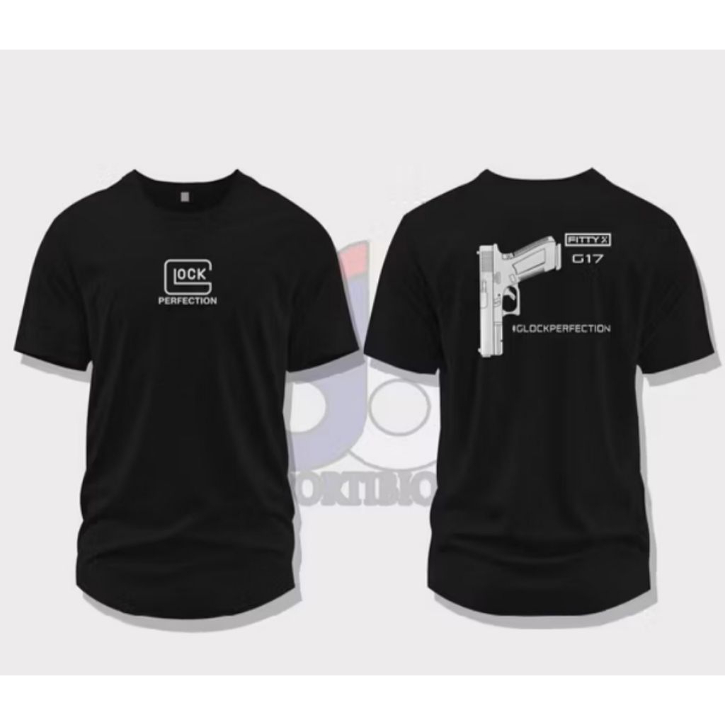 Kaos sablon glock perfection pistol t -shirt distro unisex bahan adem