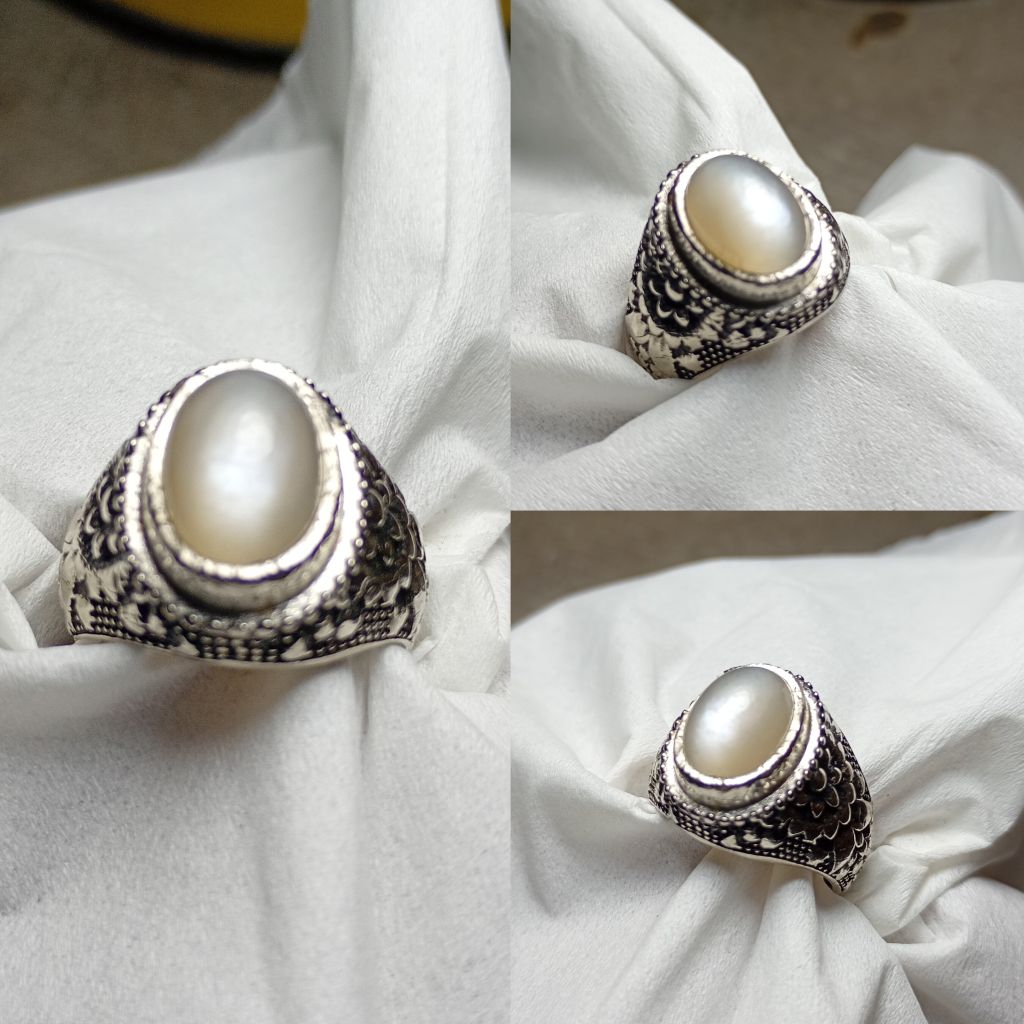 Batu cincin natural moonstone duri bulan air beras semi cat eyes SS02