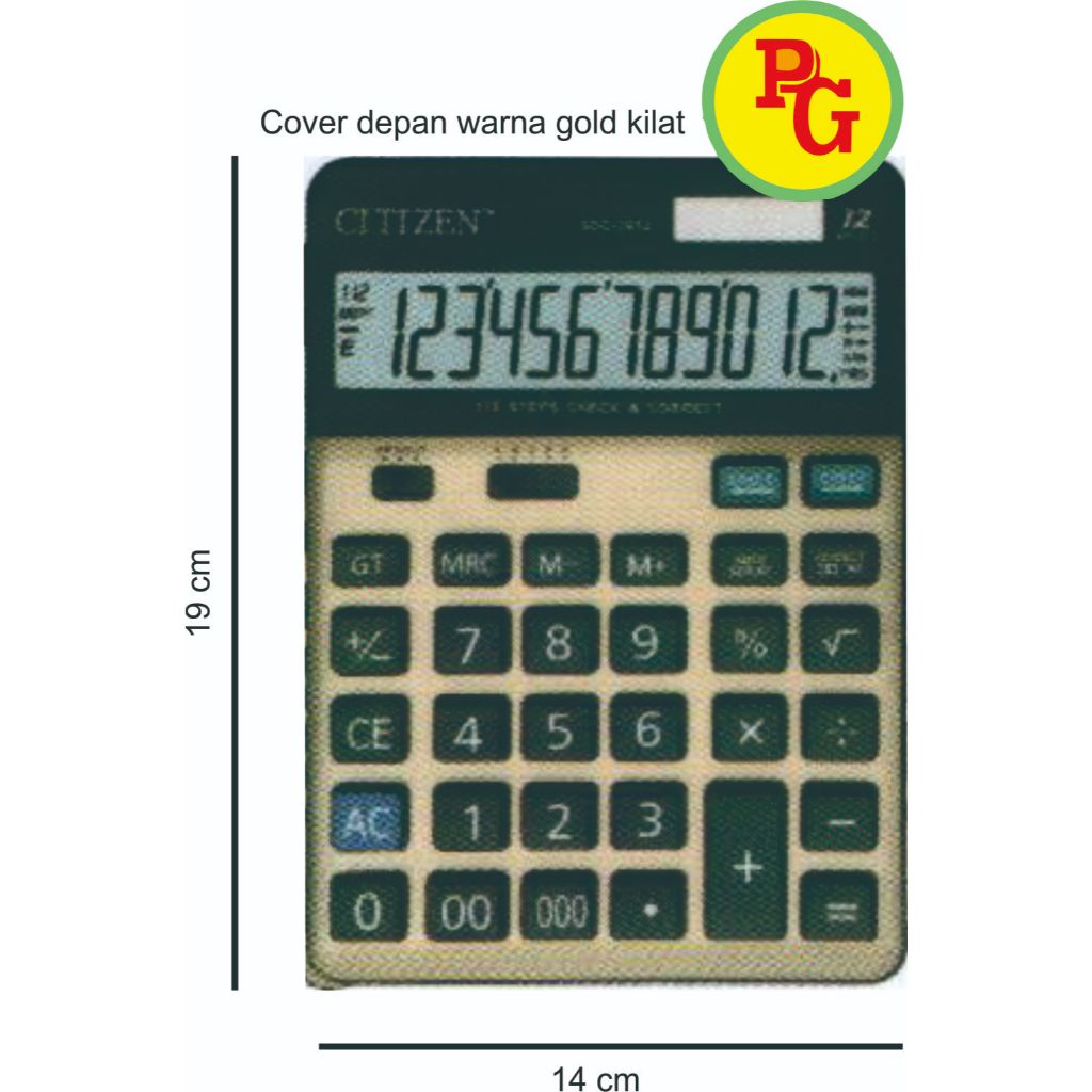 CITIZEN Kalkulator CITIZEN SDC 3912 12 digit Warna Menarik GOLD KILAT Original Solar Baterai dengan 