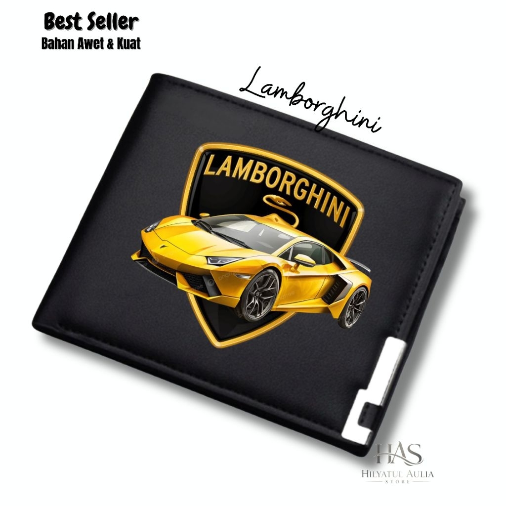 Dompet Lipat Anak Custom Nama Tema Lamborghini | Dompet Anak Laki Laki Karakter Mobil Balap | Kado U