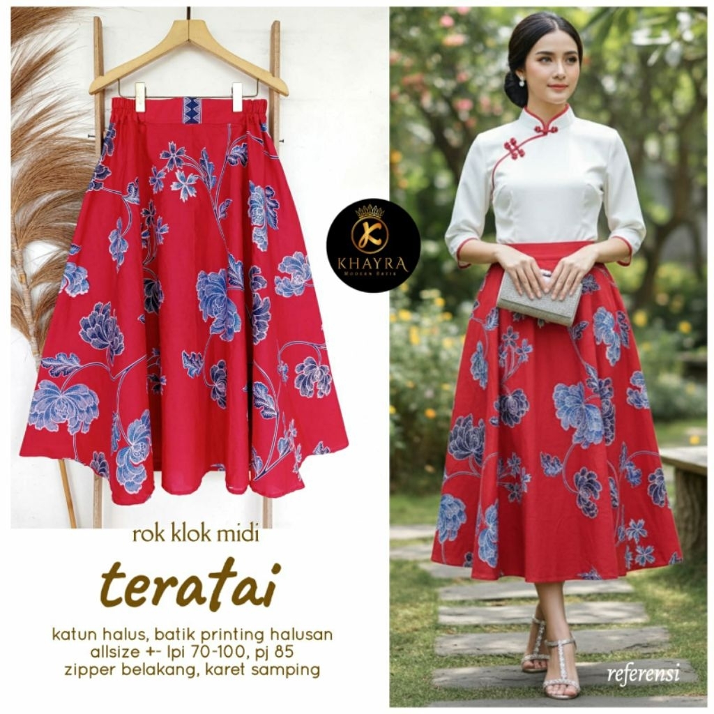 Rok klok midi teratai katun batik solo