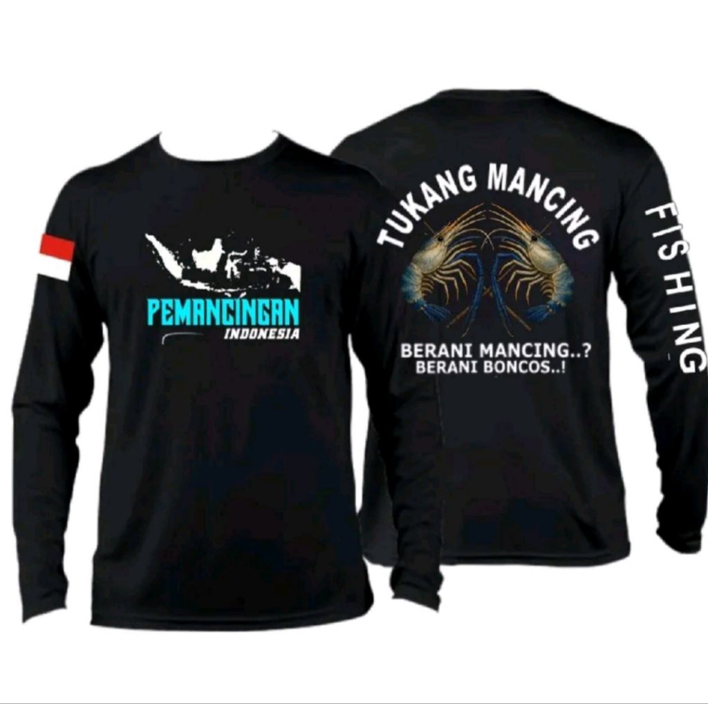 Kaos Lengan Panjang Pemancingan Indonesia Tukang Mancing Desian Udang
