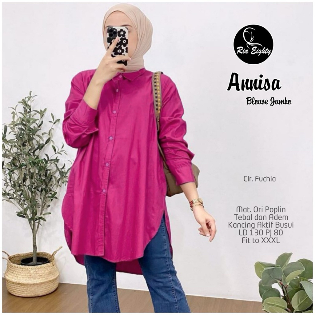fuchia fanta Annisa Kemeja Oversize Ld 130 fit XXXXL Blouse polos / riaeighty