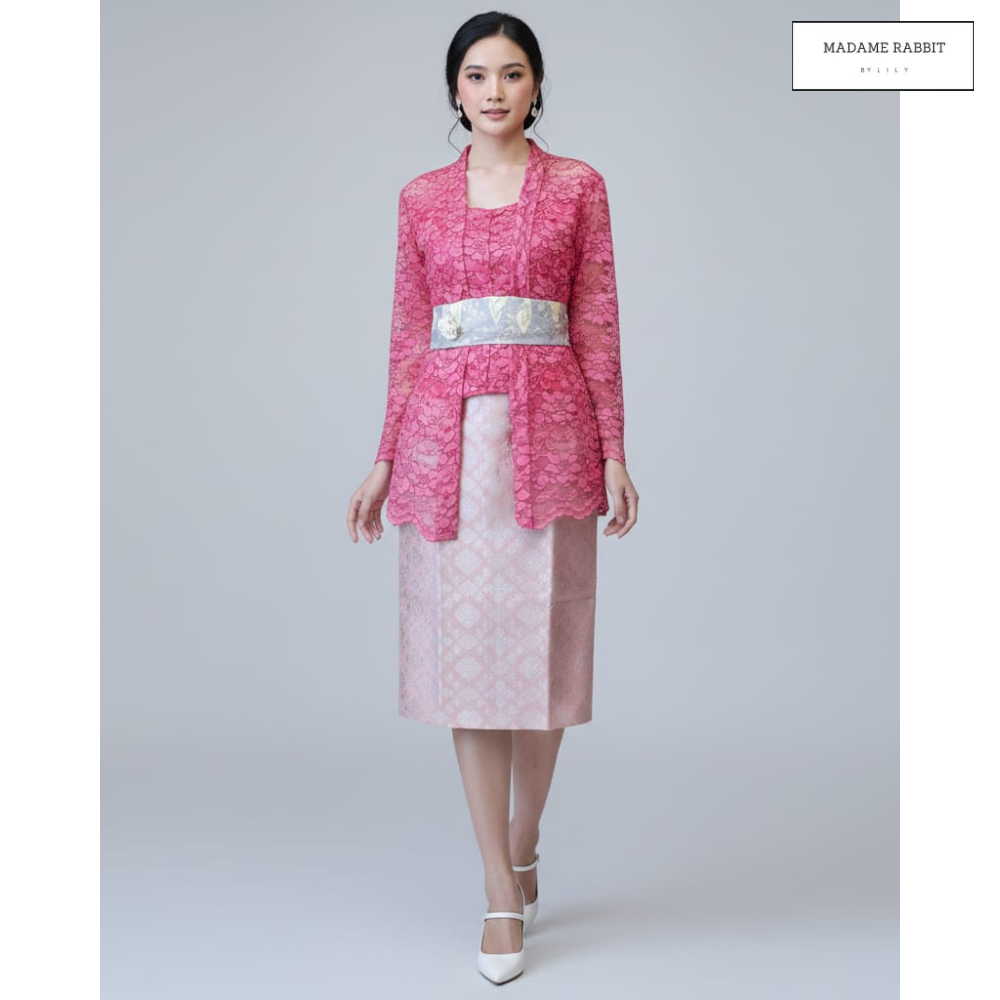 Bundling Kebaya Bali Brocade Bright Pink & Rok Songket Midi Light Pink