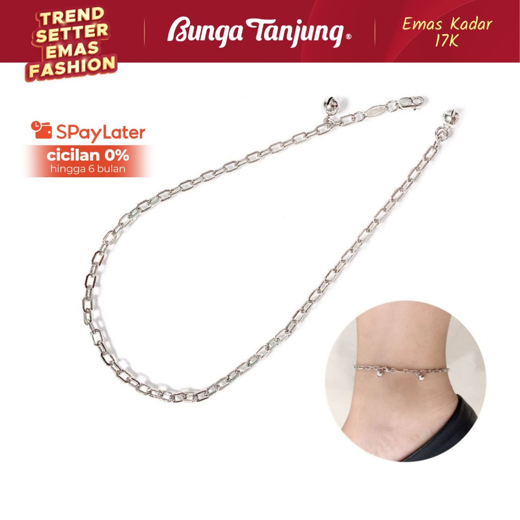 GELANG KAKI HOLLOW PAPERCLIP - EMAS 17K - BUNGA TANJUNG GOLD
