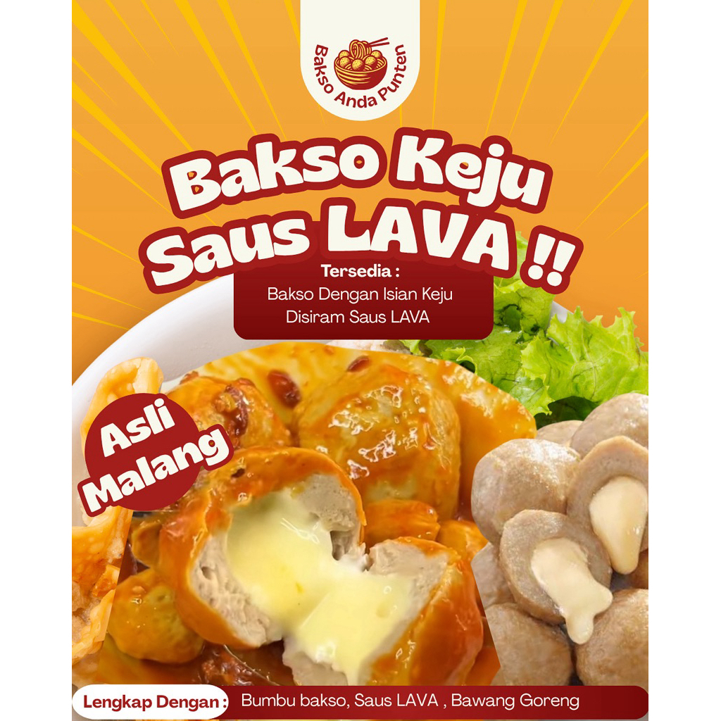 Bakso Keju Lumer Isi 5pcs ukuran sedang Khas kota malang lengkap dengan saus lava