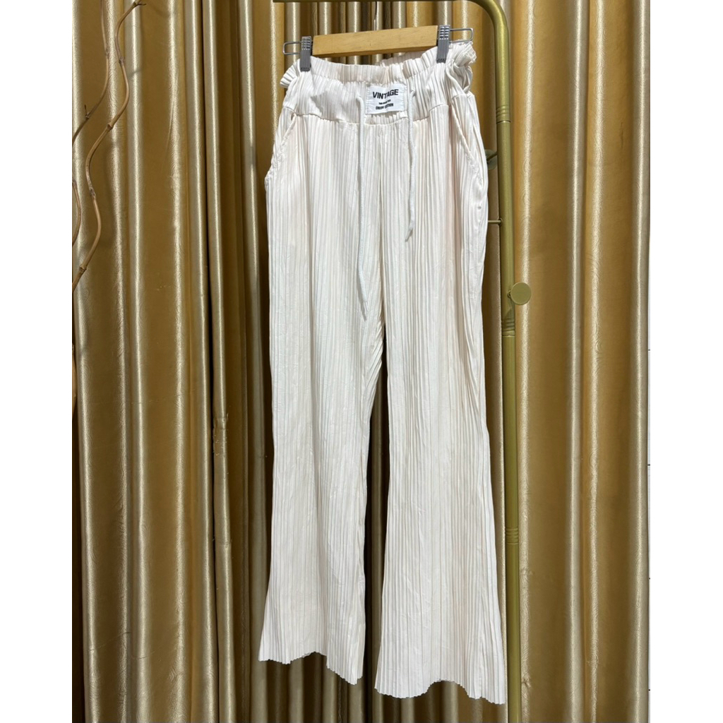 celana panjang wanita kulot cullote plisket panjang long pants cream krem broken white putih wanita 