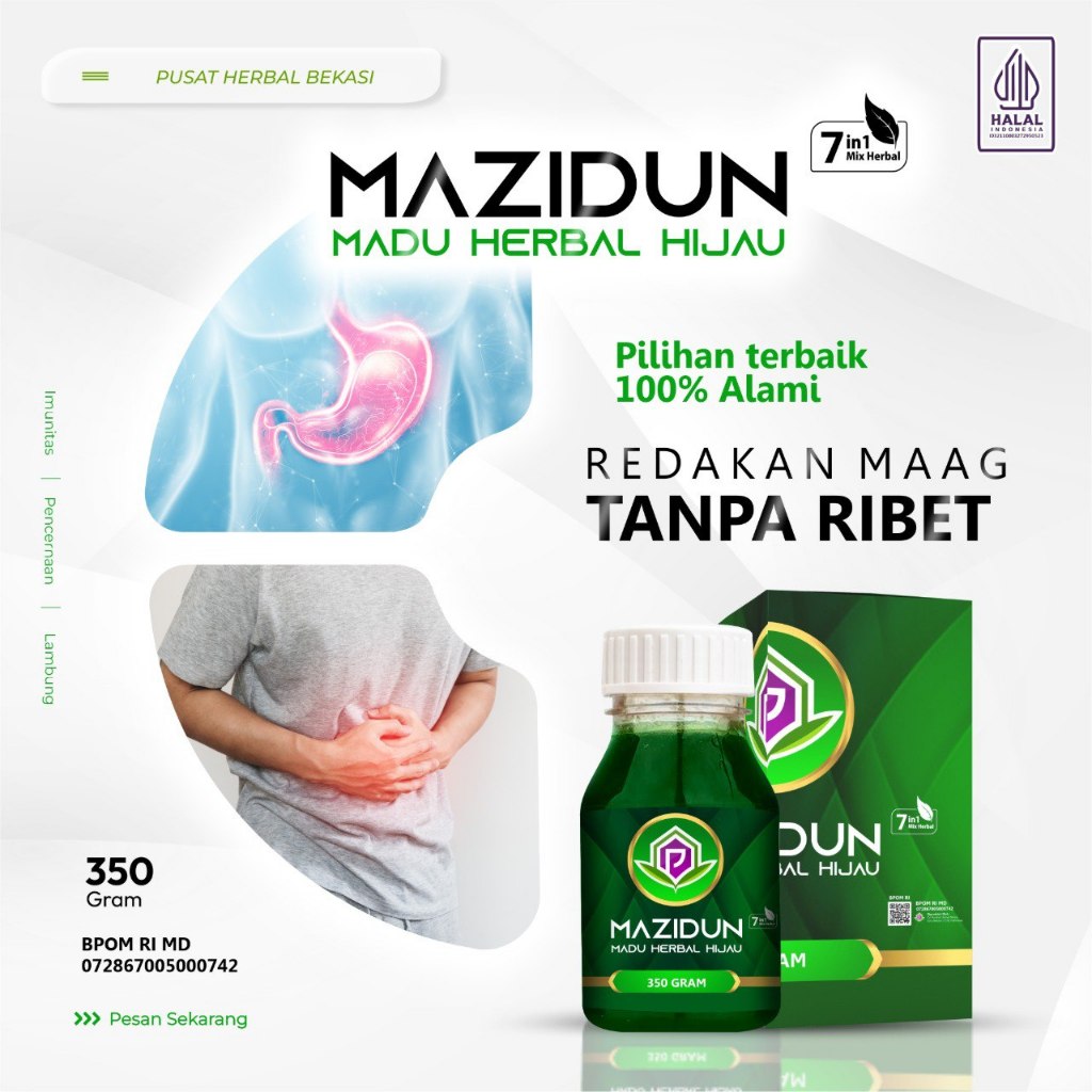 Madu Mazidun Hijau 350g BPOM | Bukan Zestmag Vitagerd Madu Herbal Lambung Kelor Spirulina | Pendampi