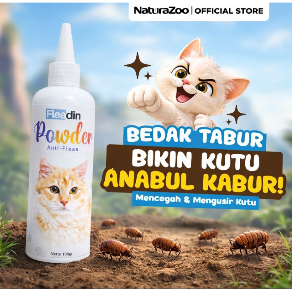 NaturaZoo Fleadin Powder Anti-Kutu Tabur 100gr - Bedak Tabur Bikin Kutu Anabol Kabur Mencegah & Meng