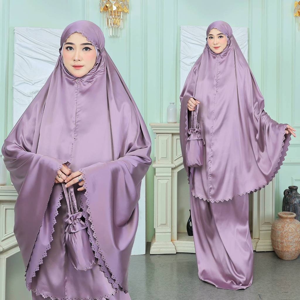 Adiga Moslem - Mukena Dewasa Armany Silk Lasercut - Ayasha Prayer Set Series - Mauve