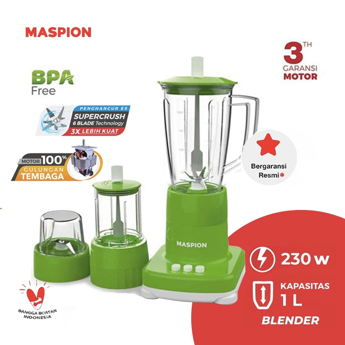 Maspion MT 1273PL Blender Plastik 1273 PL 1 Liter Penggiling Bumbu Basah Kering