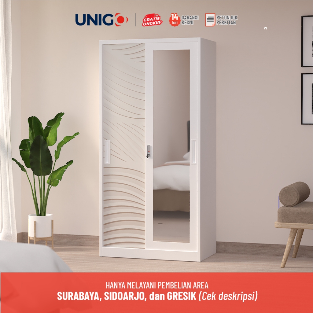 KHUSUS SURABAYA MOJOKERTO GRESIK SDA FREE RAKIT UNIGO - Lemari Pakaian Besi 2 Pintu Sliding / Lemari