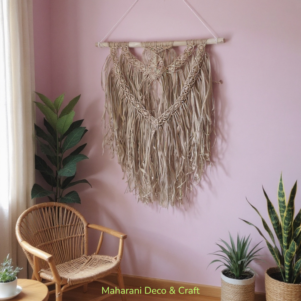 Wall Decor Natural Handmade Anyaman Daun Kering  – Hiasan Dinding Boho Rustic Premium untuk Ruang Ta