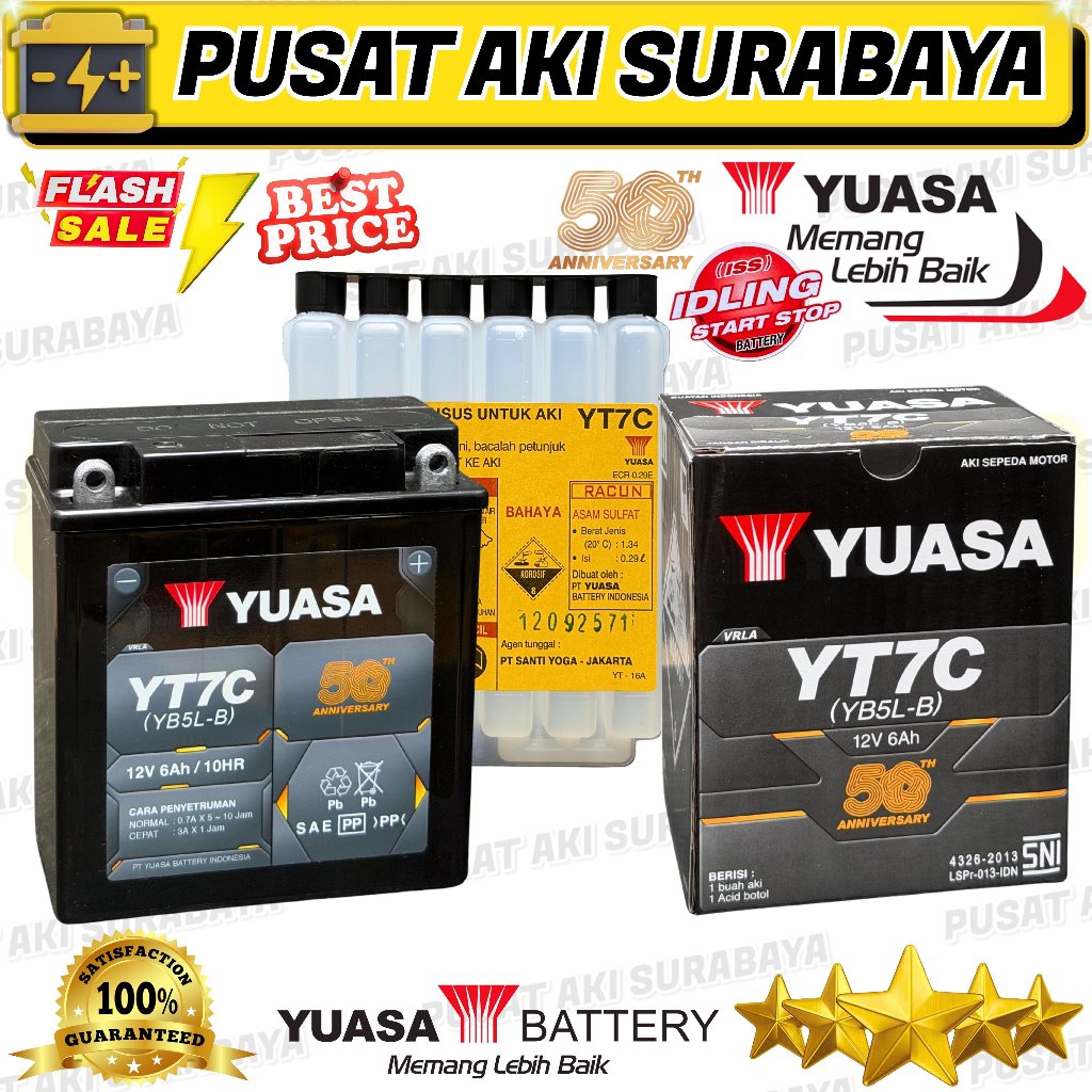 ASLI JAMINAN ORIGINAL YUASA YT7C ACCU MOTOR HONDA GRAND LEGENDA SUPRA MIO SPORTY SMASH SHOGUN