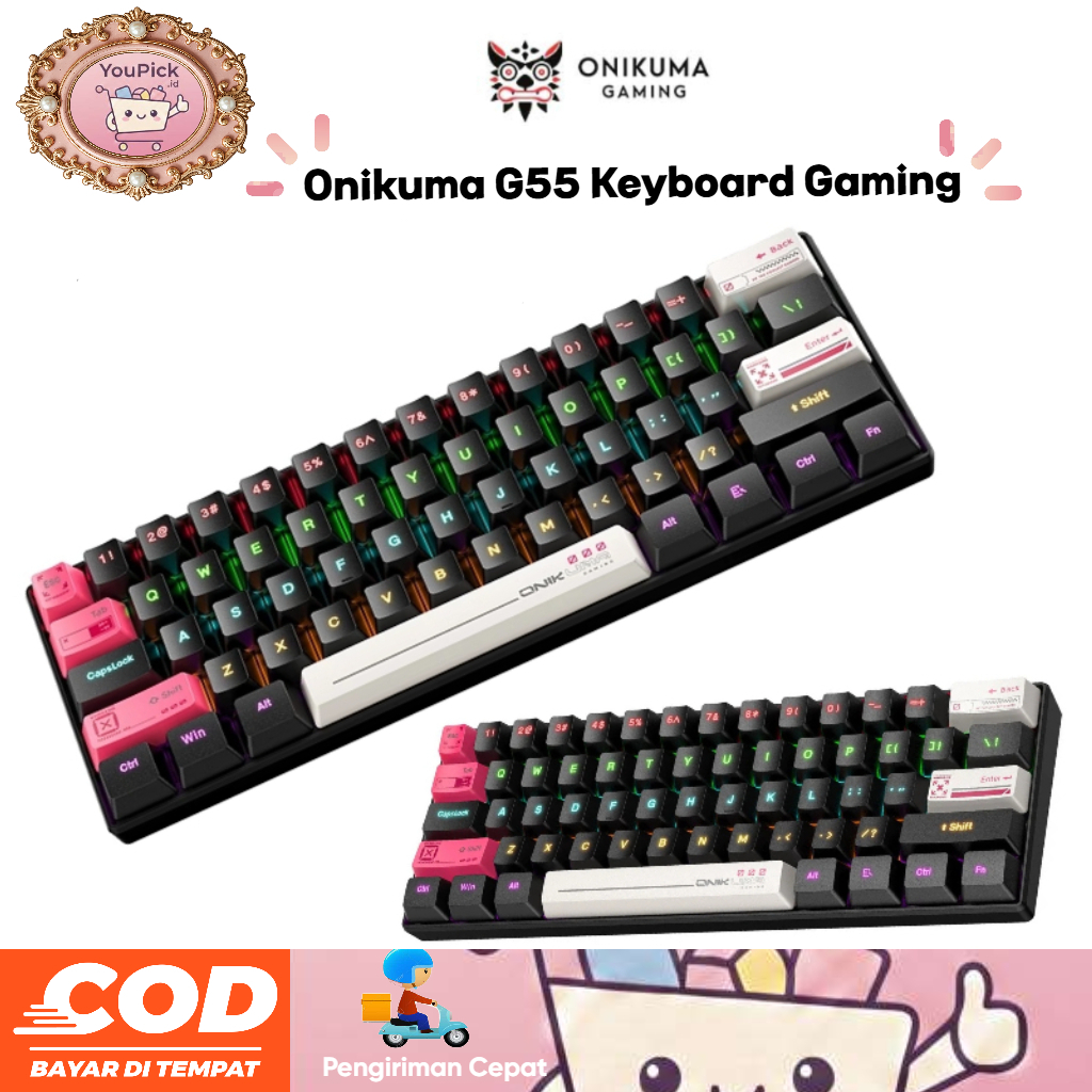 Keyboard Gaming Mechanical Kabel Onikuma G55 61 Tombol RGB-Original