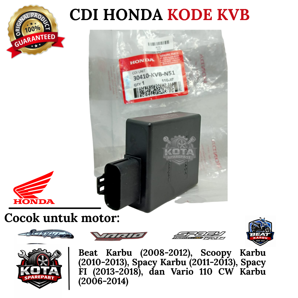 CDI ORIGINAL HONDA KODE KVB UNTUK MOTOR BEAT KARBU (2008-2012), SCOOPY KARBU (2010-2013), SPACY KARB