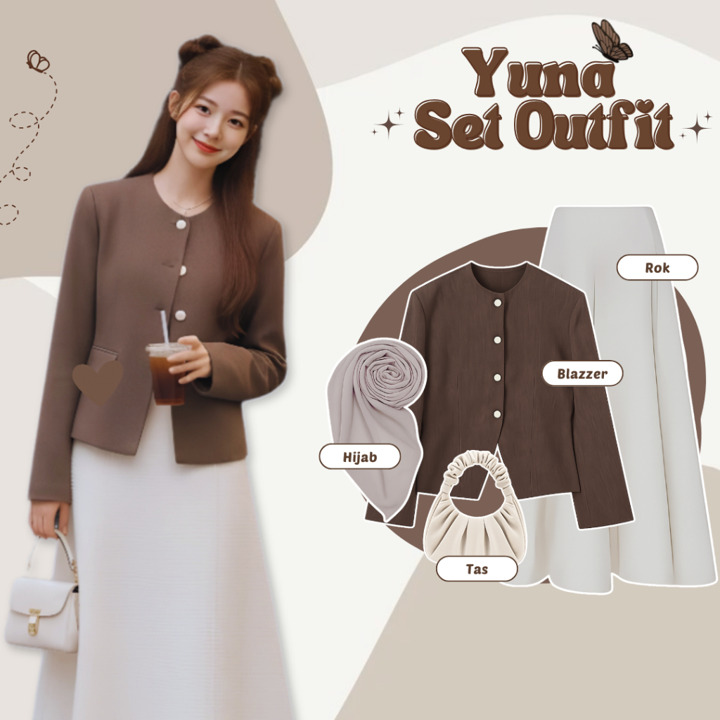 One Set Korean Style Hijab - Blazer Alexa + Rok Hyget / Rok Susun + Hijab - Setelan Wanita Kekinian