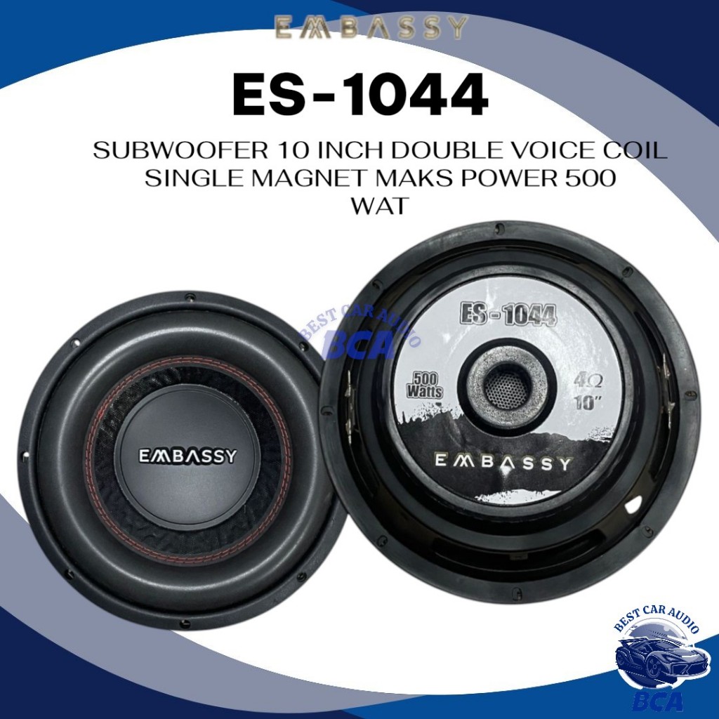 SUBWOOFER 10 INCH EMBASSY ES-1044 DOUBLE VOICE COIL SINGLE MAGNET MAKS POWER 500 WAT
