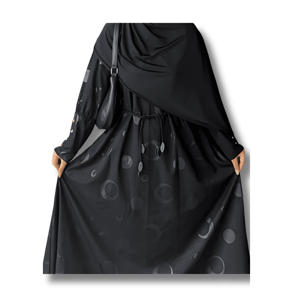 Abaya Embos Fortaleza Shiva Kerah Shanghai Lengan Balon Wolfis Full Motif Gamis Muslim Wanita Free T