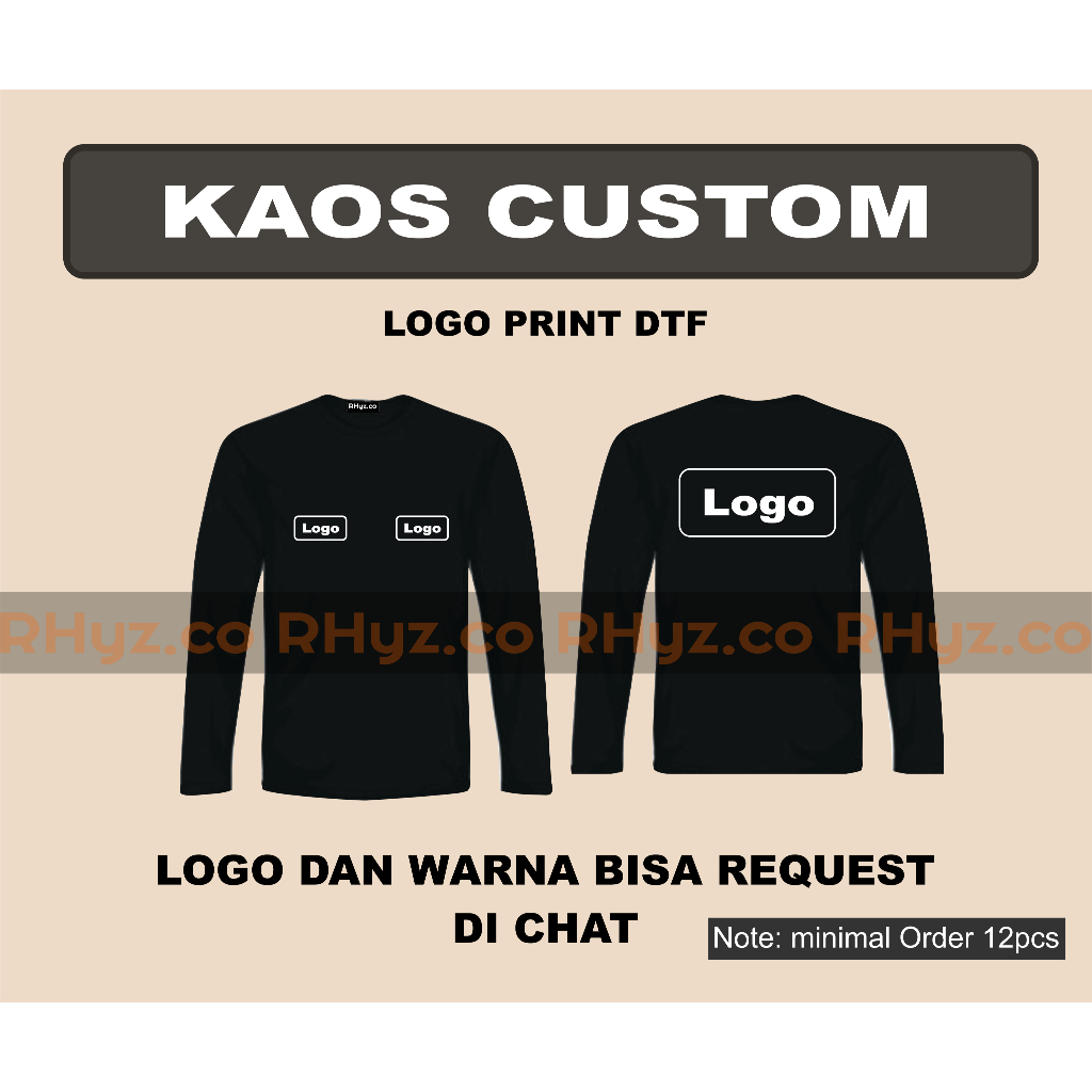 Kaos Custom Bordir atau DTF Pria Wanita Tangan Panjang