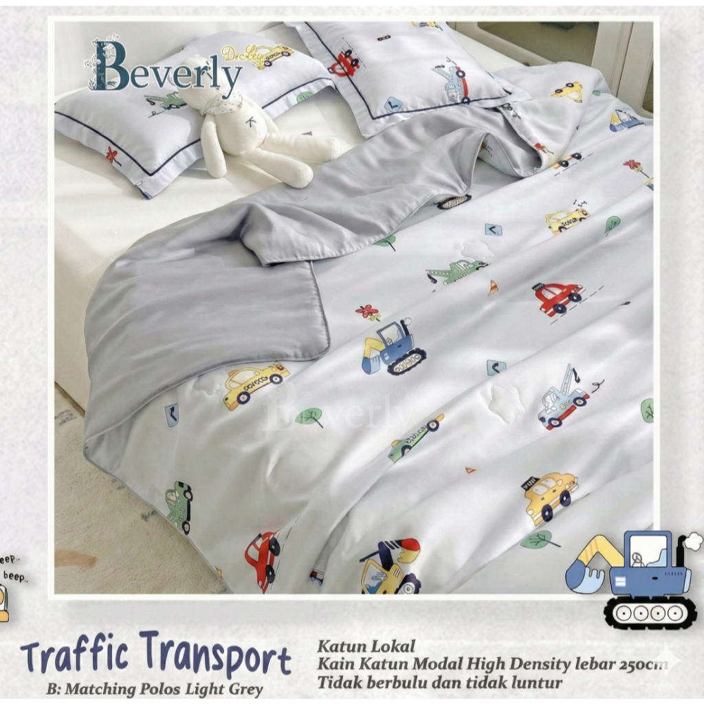 Sprei Anak Cowok Motif Mobil Katun Lokal Premium Traffic Transport Anti Geser