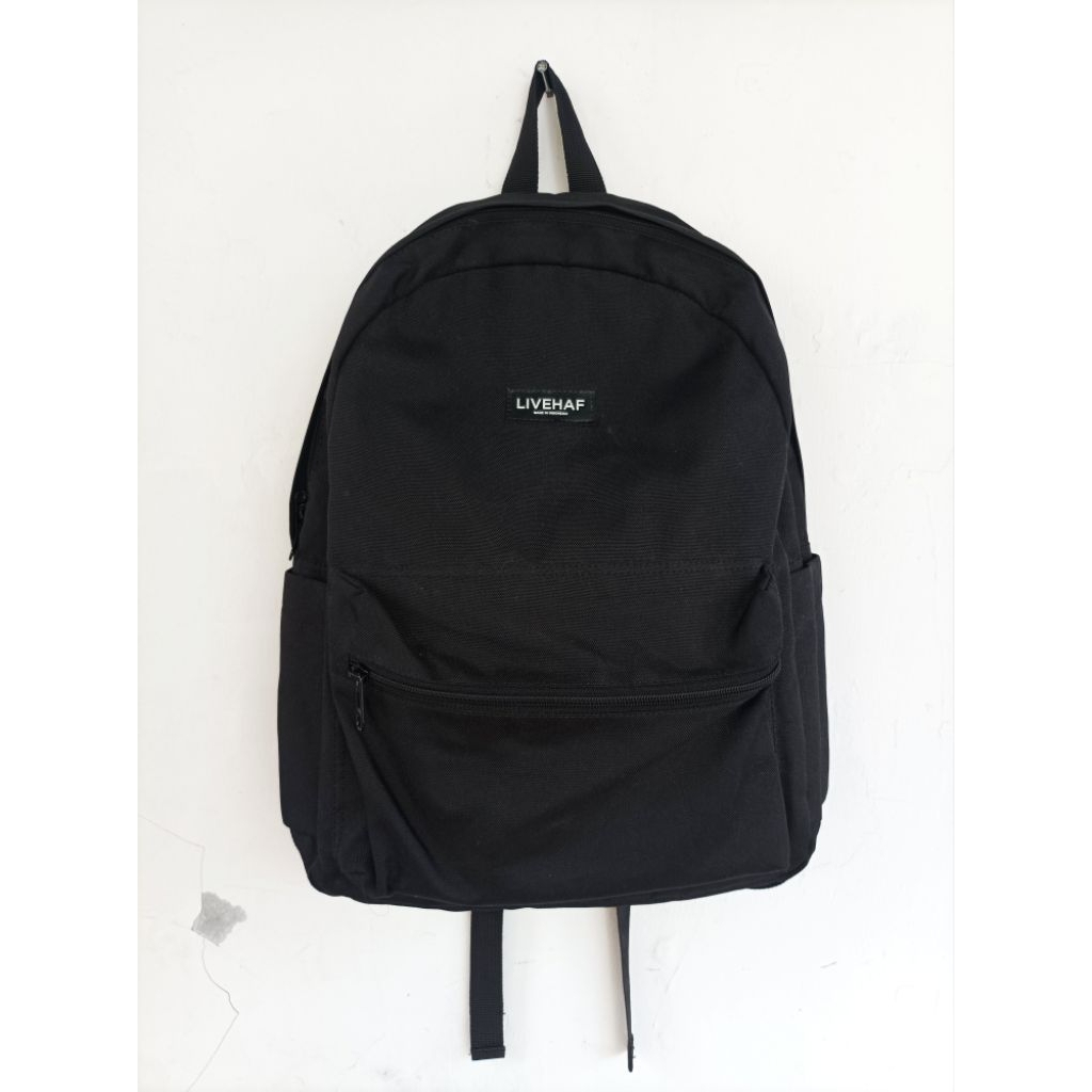 LIVEHAF Backpack Black | Tas Ransel Hitam Polos Preloved