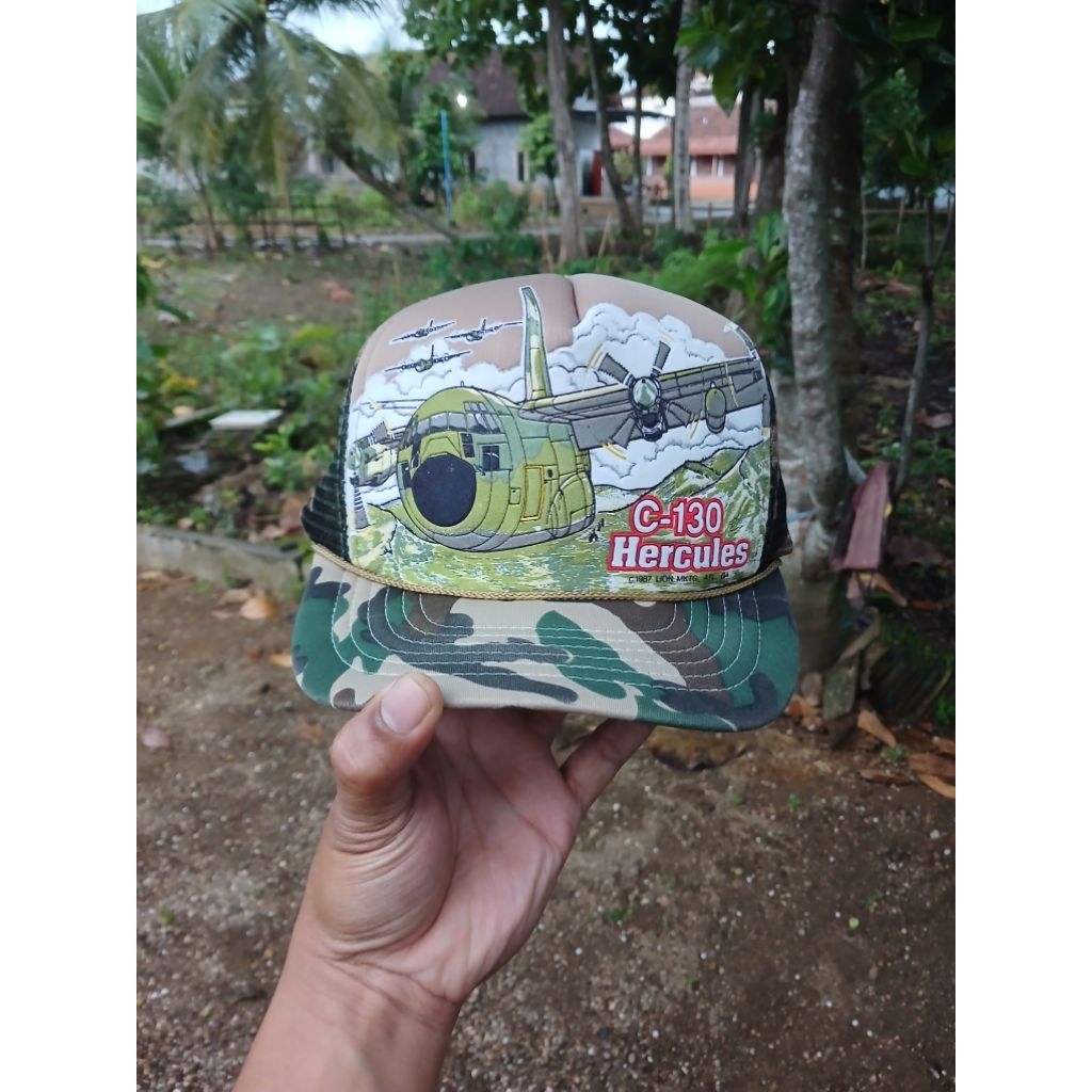 C130 Hercules Woodland Camouflage Vintage Trucker Hat
