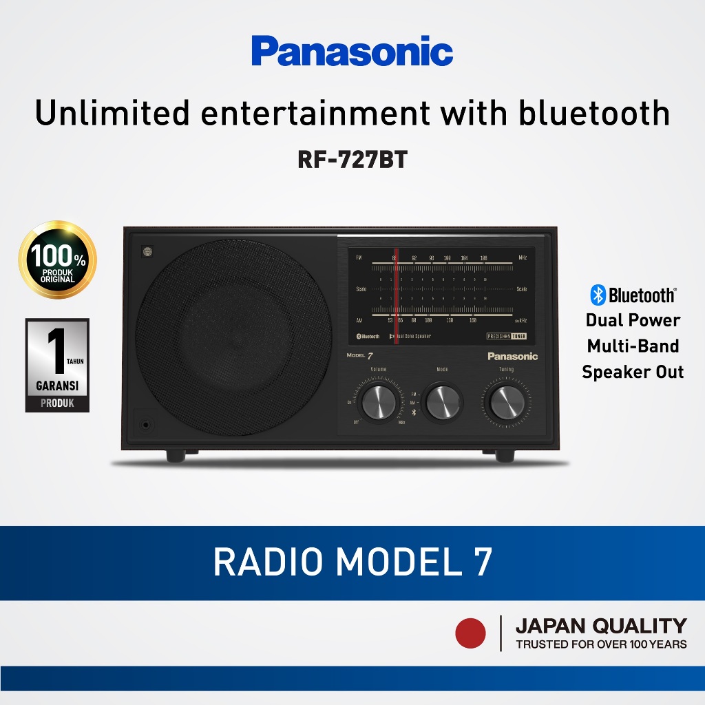 Panasonic Radio RF-727BTLJ-K Hi-Fi Bluetooth | FM-AM | Speaker 5W | Dual Power AC & Baterai