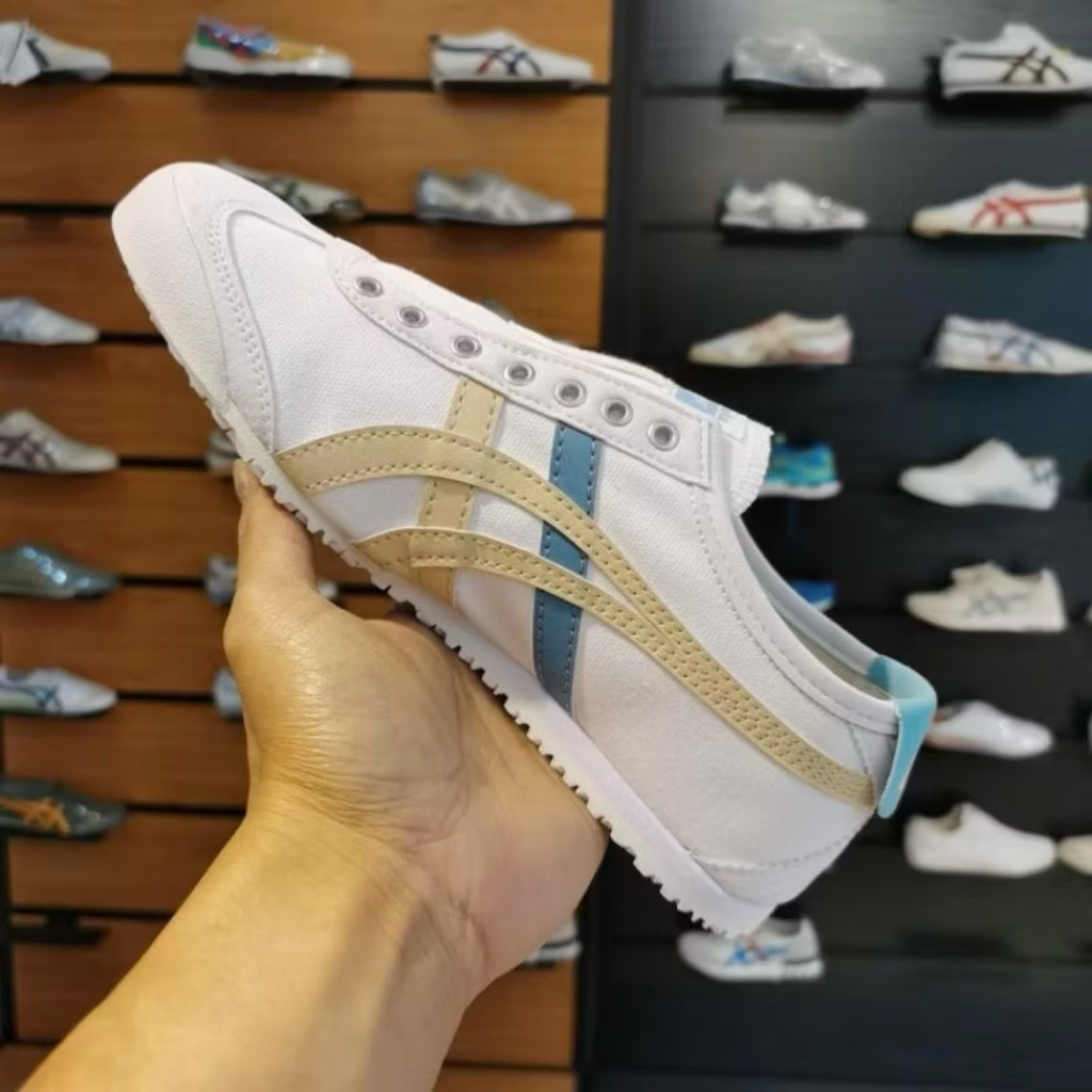 [BARU] Onitsuka Tiger slip on white cream blue
