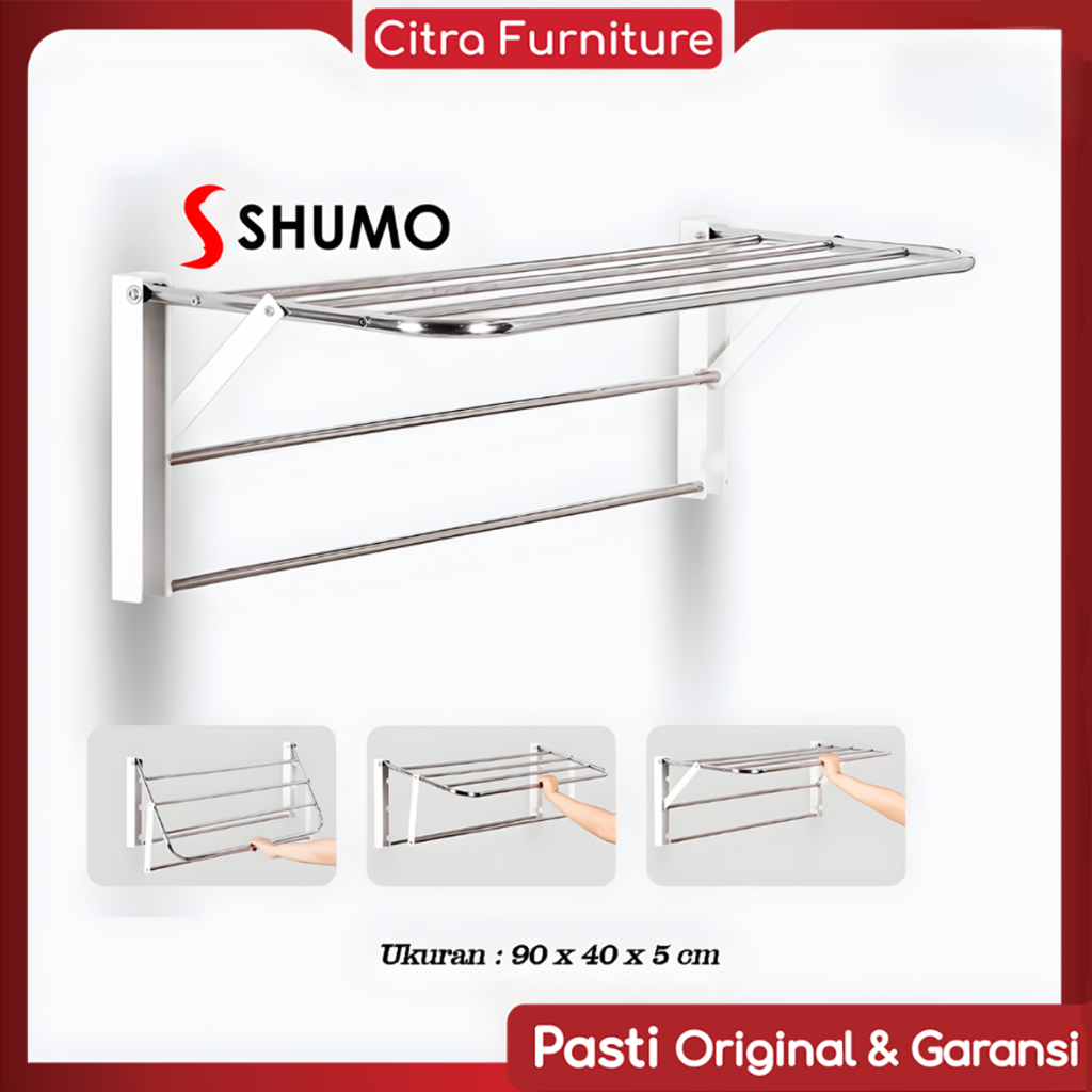 CITRA FURNITURE SHUMO Jemuran Handuk Dinding Stainless Osaka Series|Jemuran Lipat Kecil Kamar Mandi