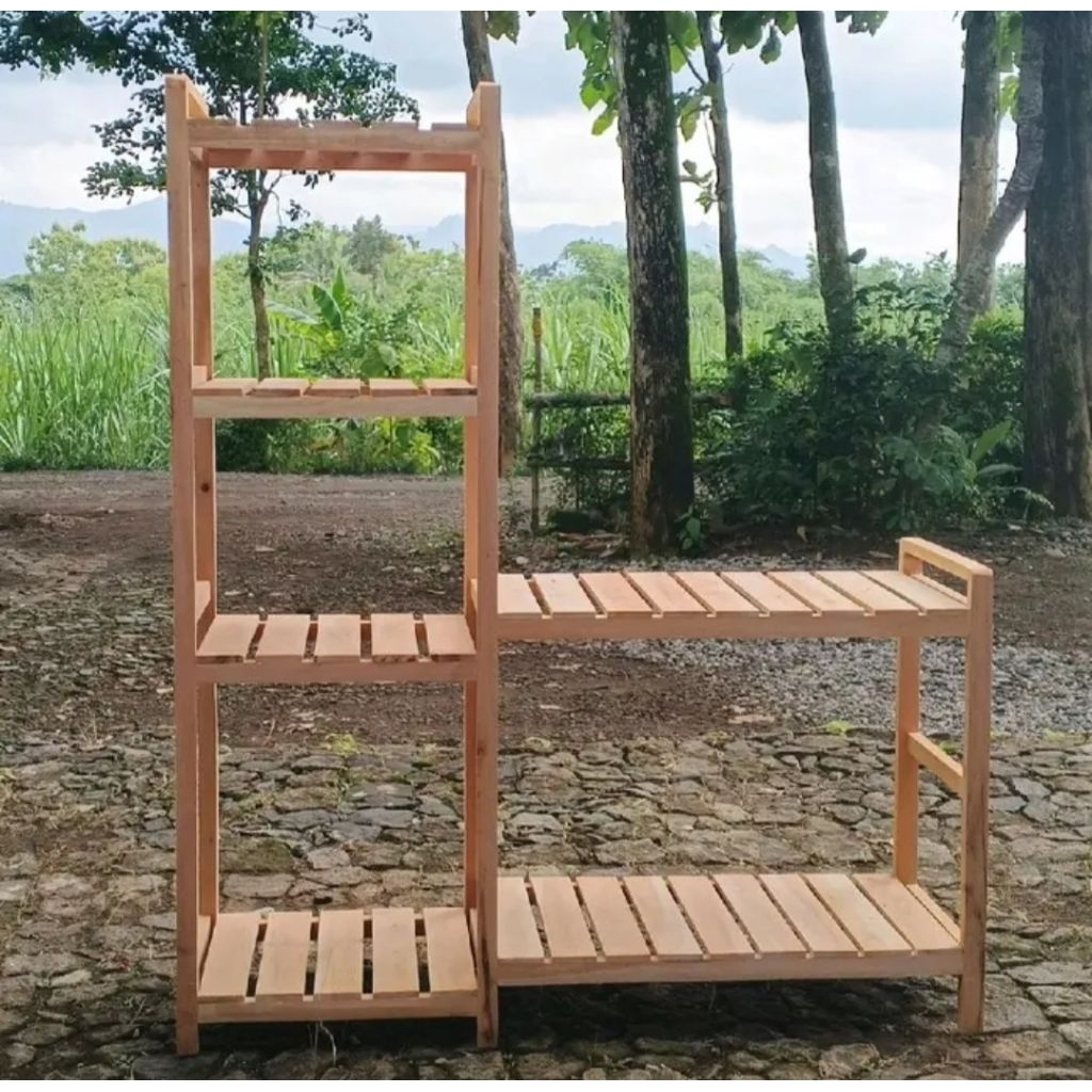 Rak Helm & Sandal Sepatu Serbaguna dari Kayu Mahoni Ukuran 120x35x30 cm & 60x60x30 cm Ideal untuk Pe