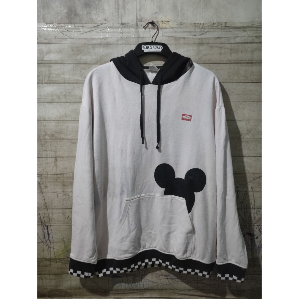 Vans Disney Mickey White Black Chackerboard Hoodie Original Collab Rare Size L