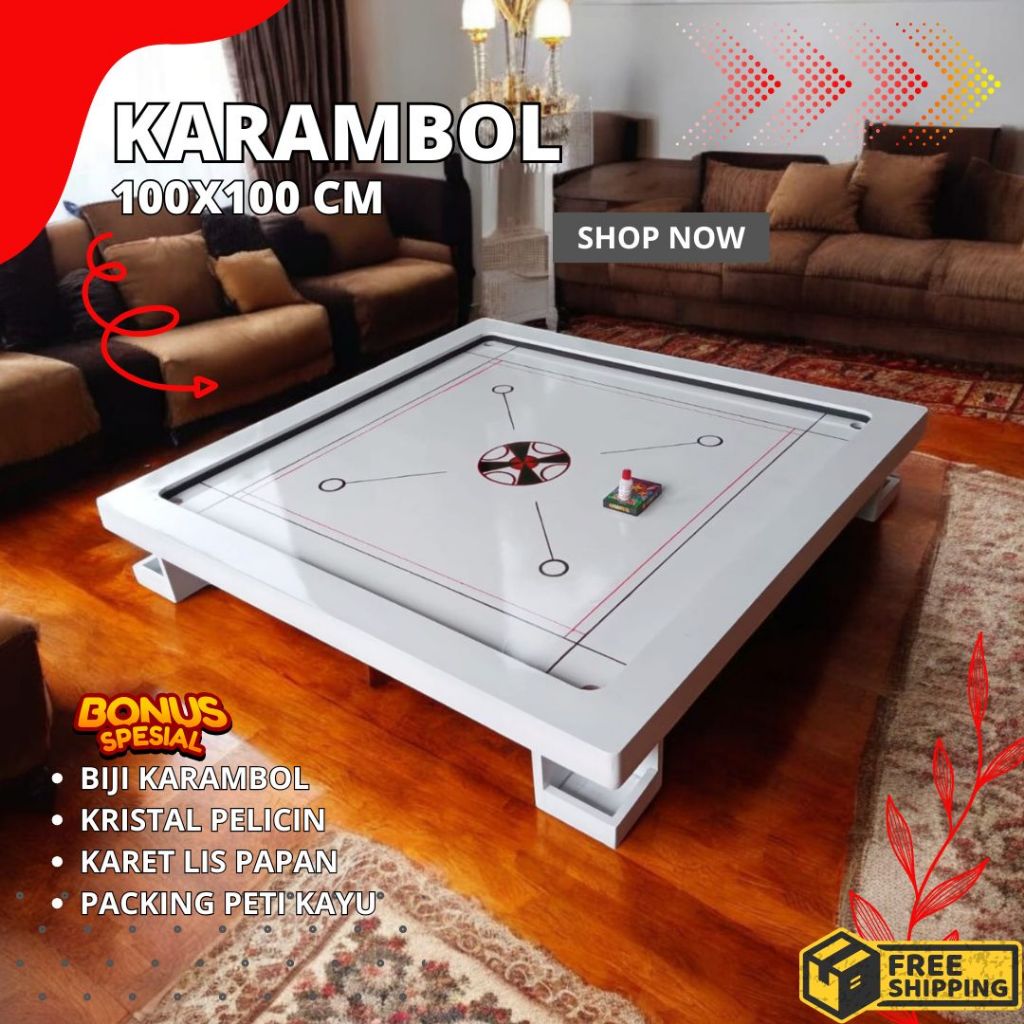 Meja Karambol Kayu Meranti Plywood Tebal Halus Papan Karambol Murah Bonus Kristal Bubuk & Biji