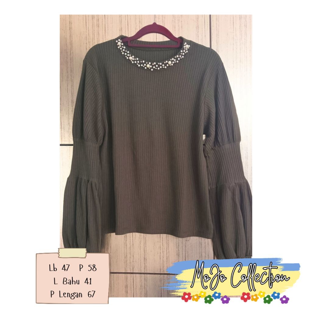 Blouse hijau wanita | Atasan Rajut Korea Hijau botol | Baju Cewek | Blouse Rajut cewek | Atasan Raju
