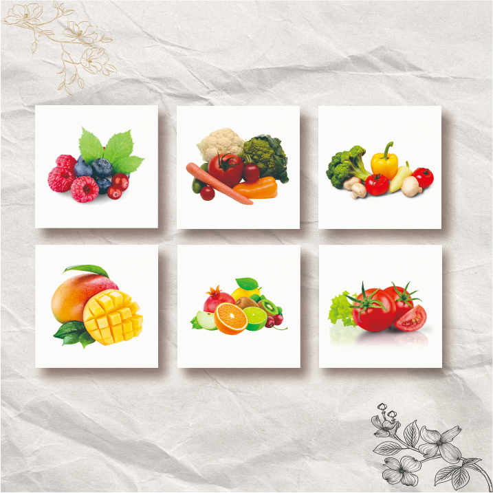 Hiasan dinding buah dan sayur poster ukuran 20x20 cm poster tembok buah dan sayur