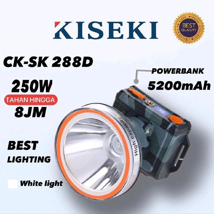 KISEKI Senter Kepala LED CK-SK288D 250W SUPER BRIGHT Baterai 5200mAh BISA Powerbank Display Digital
