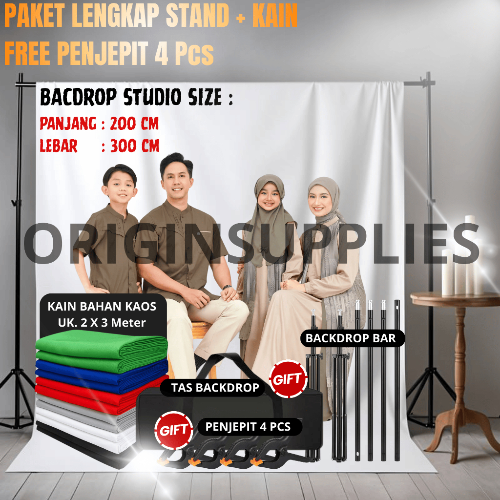 Stand Backdrop Foto 2x3m / 3x3m Lipat Portable | Tripod Penyangga Background Studio Profesional Kuat