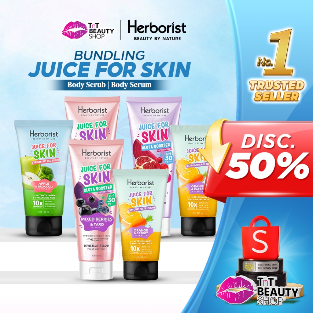 [BUNDLING] Herborist Juice For Skin SERIES | Body Serum Gluta 180gr - Exfoliating Gel Scrub 150gr | 