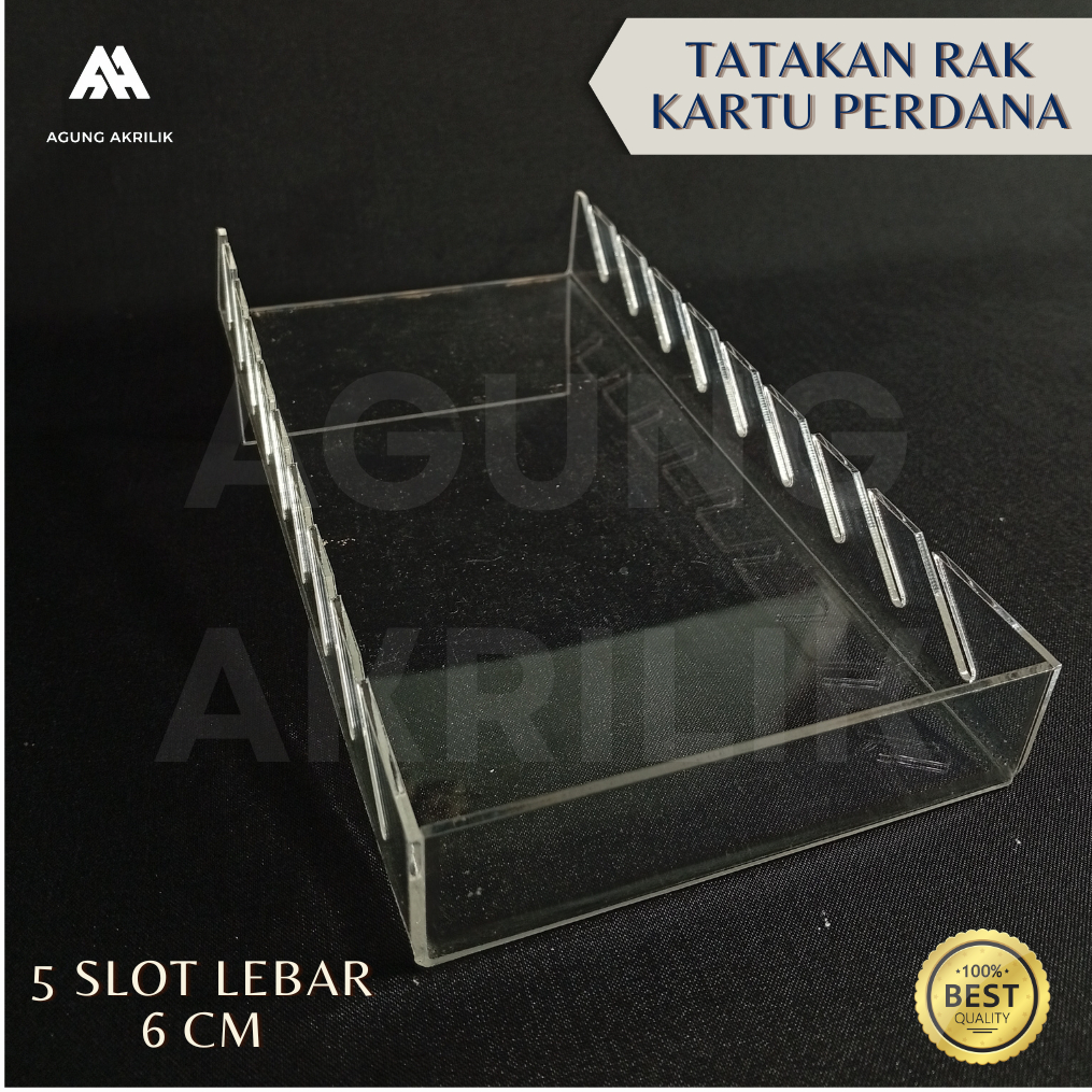 TEMPAT TATAKAN RAK KARTU VOUCHER PERDANA 5 SLOT LEBAR 6 CM AKRILIK