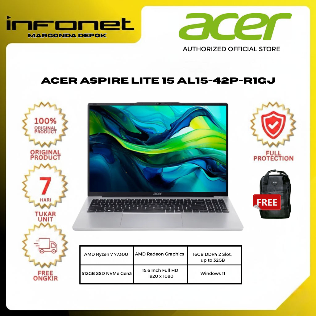 Acer Aspire Lite 15 AL15-42P Ryzen 7 7730U 16GB 512GB SSD 15" IPS FHD Win11 Home OH2024