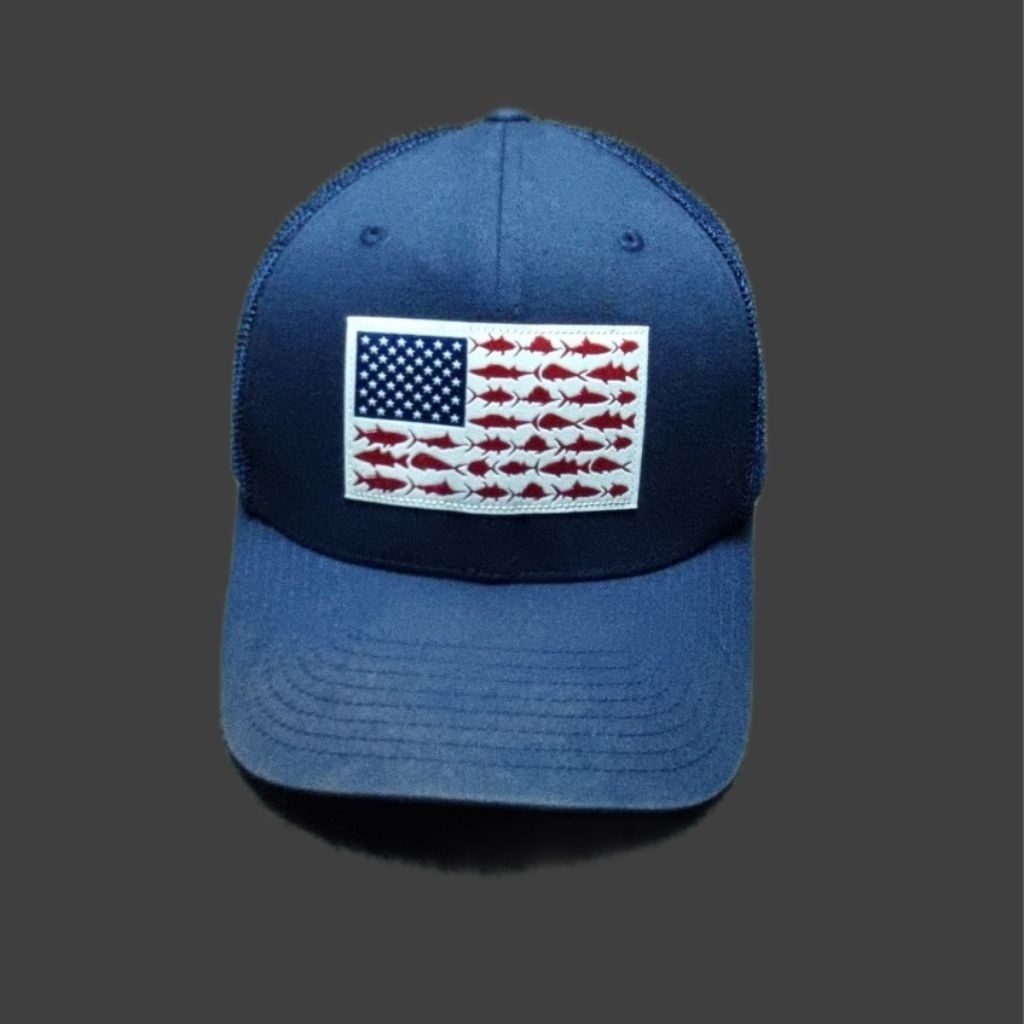 Topi Columbia PFG Mesh Trucker Navy Flag Patch L/XL Unisex