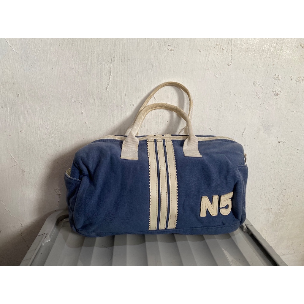 tas tenteng hand bag wanita cewe preloved jeans canvas mix leather putih