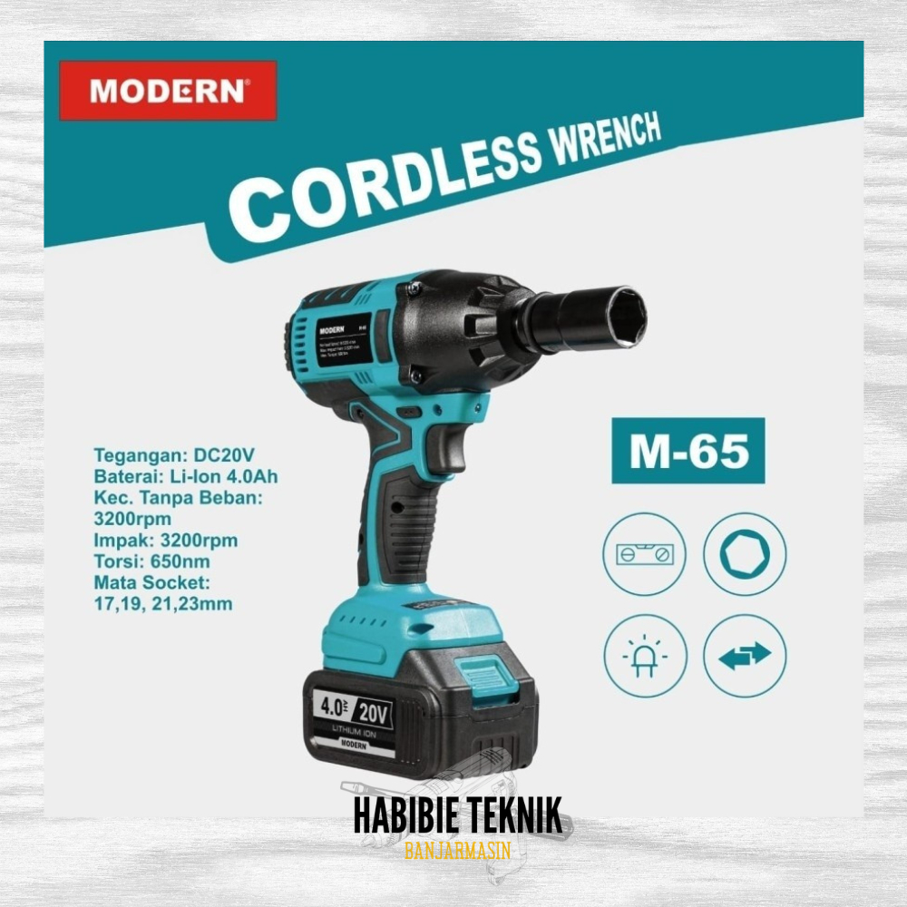 MODERN M65 Mesin Bor Impact Wrench Cordless Pembuka Baut Baterai M-65 | Modern M65 Cordless Impact W