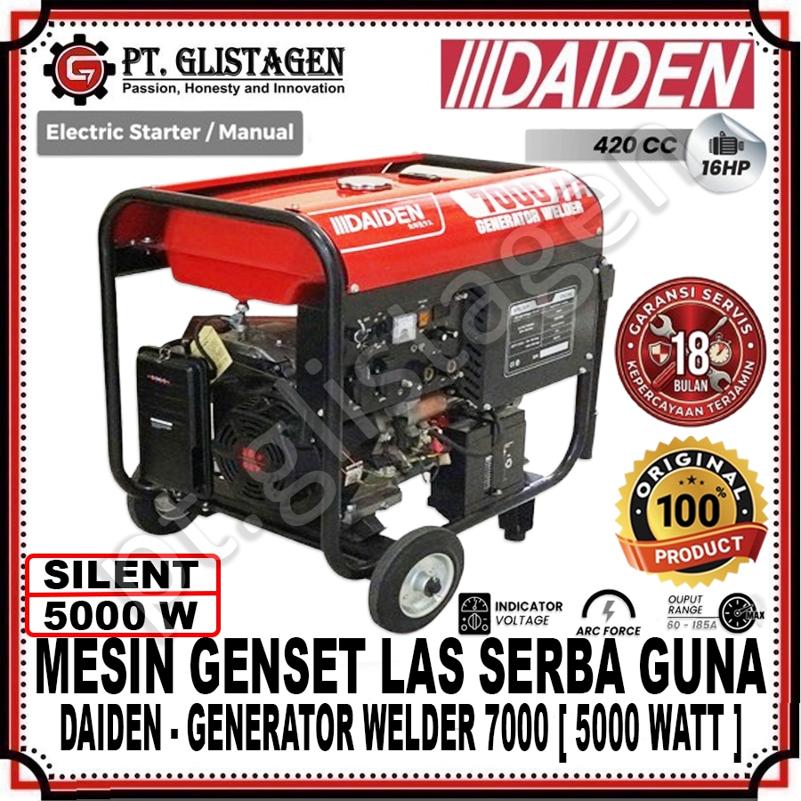 DAIDEN Generator Welder 7000 Mesin Las Genset 5000 Watt Silent 4 Stroke 16 HP Genset Las Inverter Po