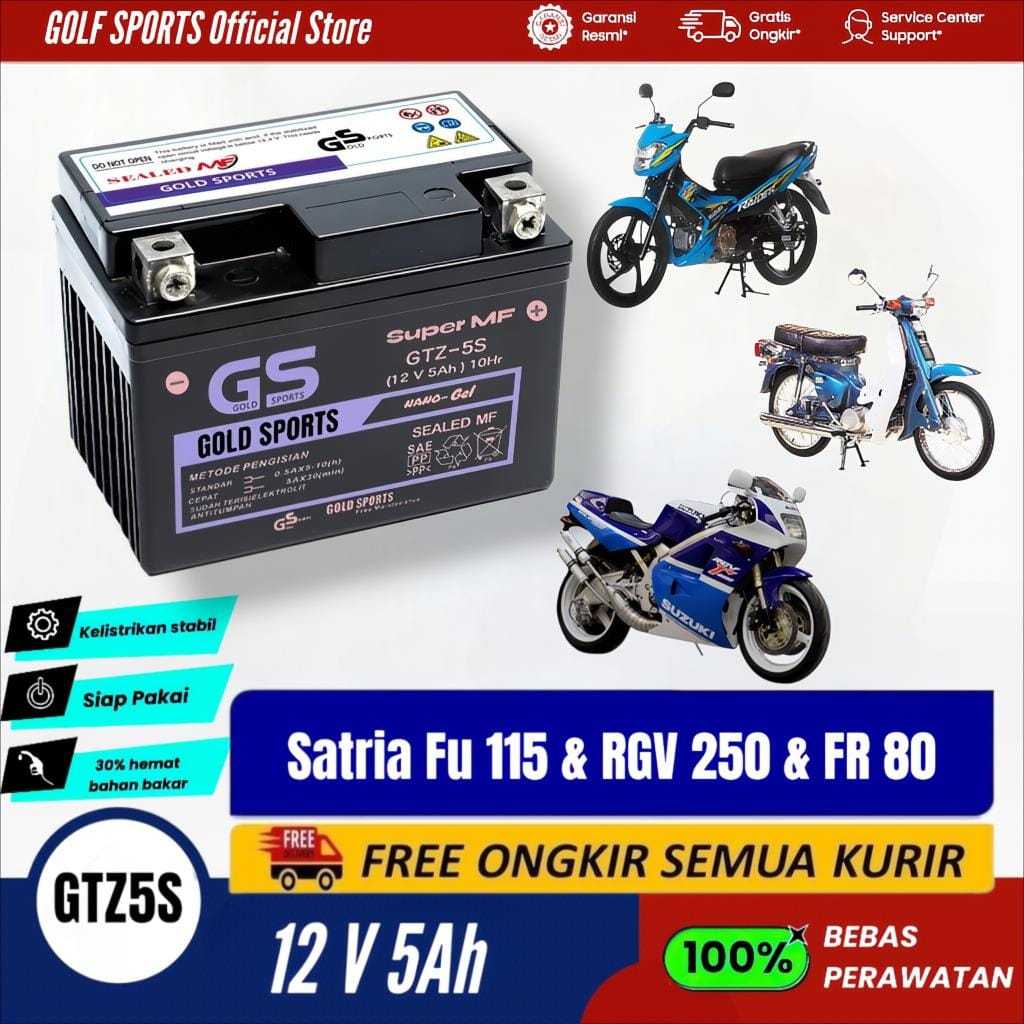 GOLF SPORTS Aki Full Kering Motor Satria FU 115 RGV 250 FR 80 GTZ5S 12V5Ah Accu Gel MF Baterai