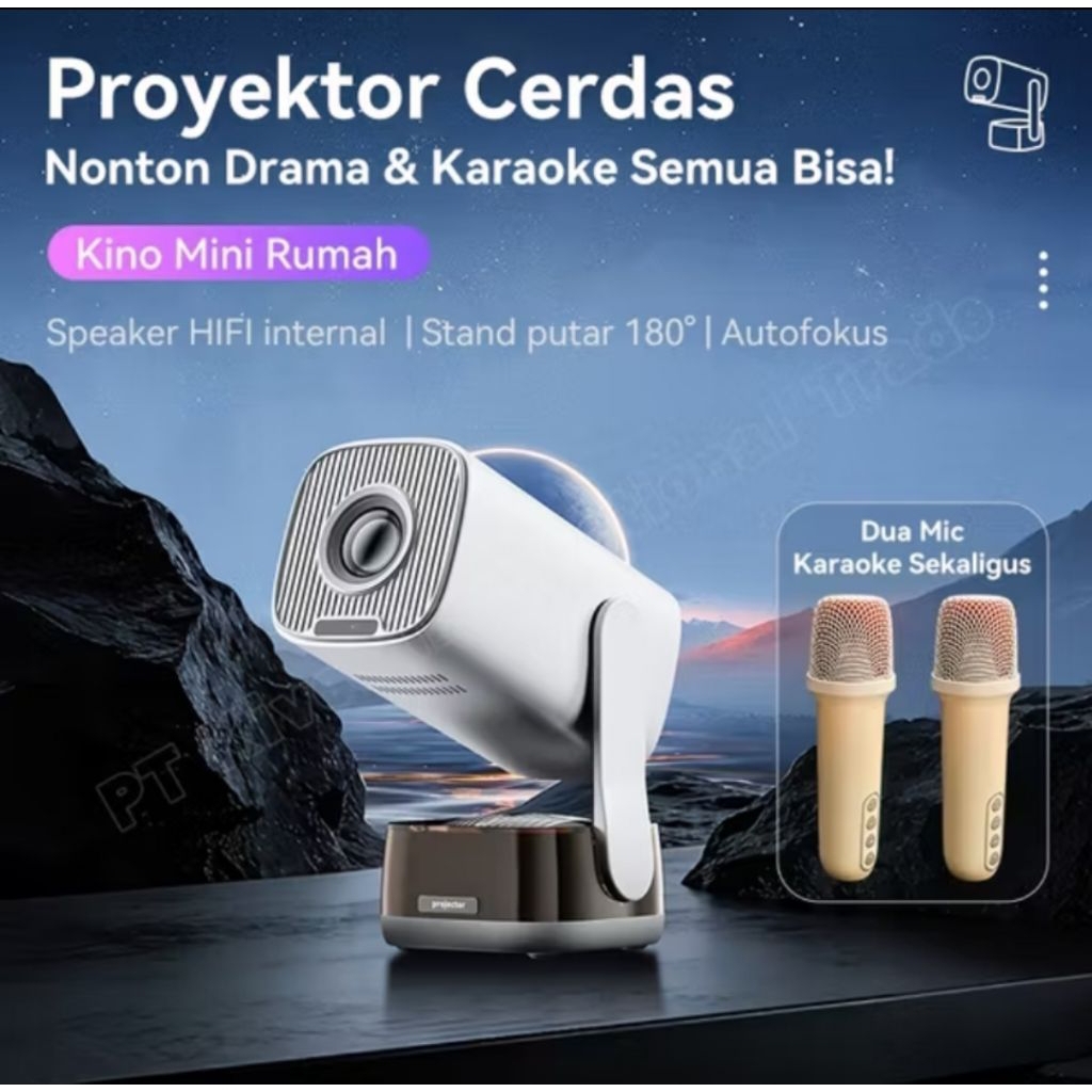 SAERIS Proyektor Cerdas Android 4K Full HD Proyektor hp ke Dinding Max 200" Al Auto Infokus WiFi