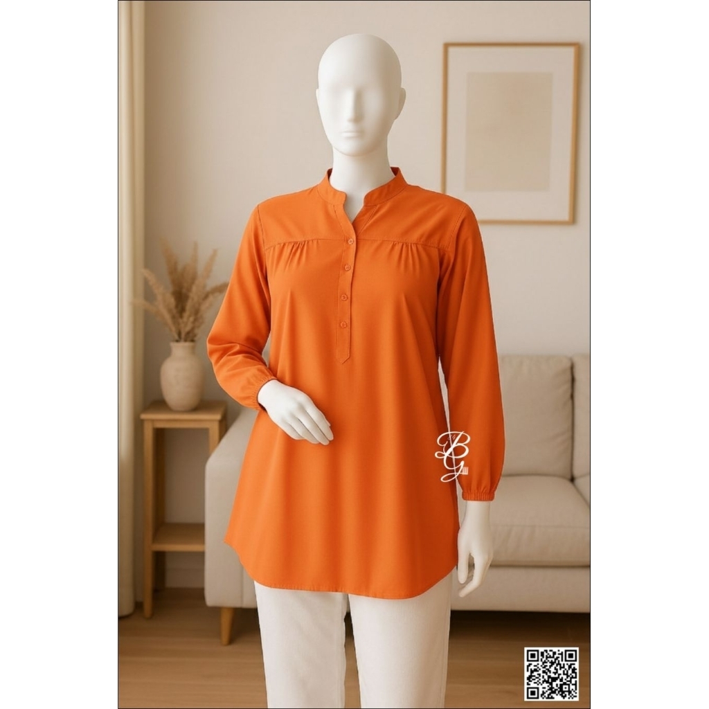 Boutique Ghaniyah Baju Atasan Wanita Terbaru Blouse Orange Polos Katun Kekinian Ukuran Standar Sampa