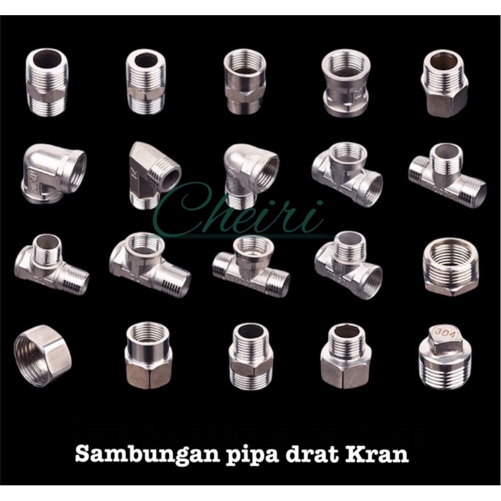 Sambungan pipa drat keran air stainless 304 Nepel T knie Kran watermur elbow pipa Kran double nepel 