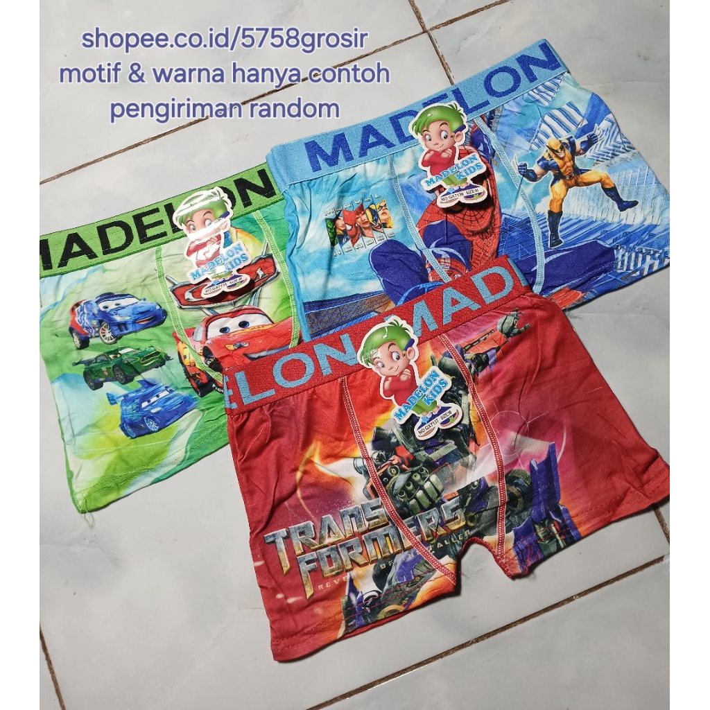 (6/12 pcs) Madelon Kids celana dalam boxer karakter anak laki-laki